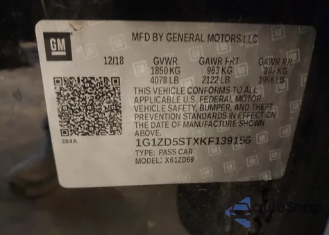 2019 Chevrolet Malibu Lt из США, поврежденный, VIN 1G1ZD5STXKF139156